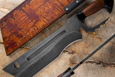 LARGE EXCLUSIVE TACTICAL KNIFE BUTCHER 8 50HF SUCUPIRA JANAS DAMASCUS