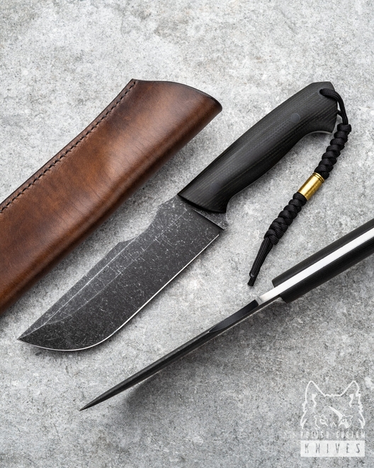 SURVIVAL KNIFE RATEL V2 MICARTA BLACK WITH BOWN LEATHER SHEATH