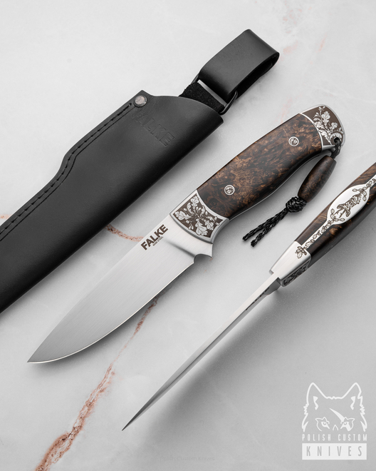 HUNTING KNIFE HUNTER ELEGANCE HE 003 M390 STABILIZED MAPLE BURL FALKE