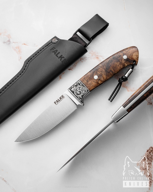 HUNTING KNIFE JF30 016 N690 STABILIZED SPALTED ALDER FALKE KNIVES