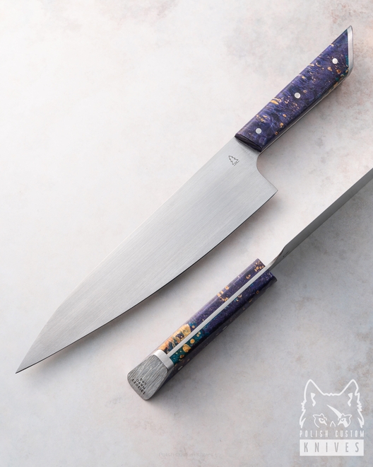 KITCHEN KNIFE CHEF 210 N690 13/2022 STABILIZED MAPLE BURL LAS