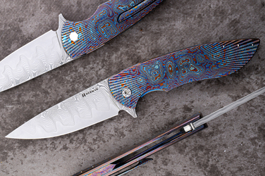 FOLDING KNIFE FOLDER BIG STING #0059 FUTURON FORGE BLACK TIMASCUS FULL DRESS HERMAN KNIVES