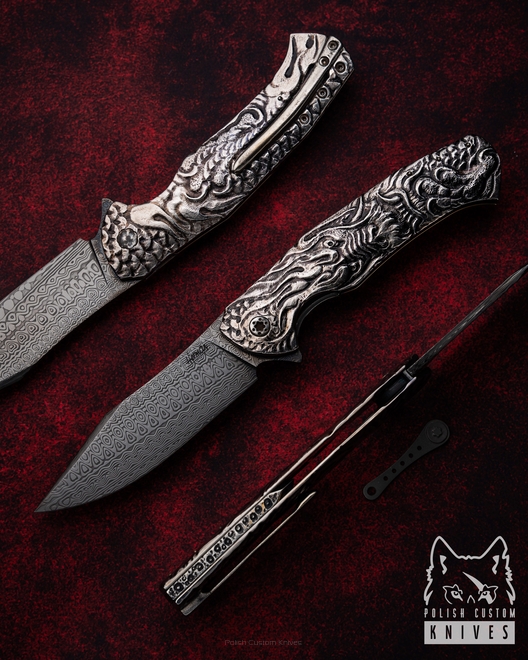 FOLDING KNIFE FOLDER MANTIS 1 DRAGON DAMASCUS PIMPED BY MICHO