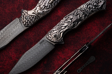 FOLDING KNIFE FOLDER MANTIS 1 DRAGON DAMASCUS PIMPED BY MICHO