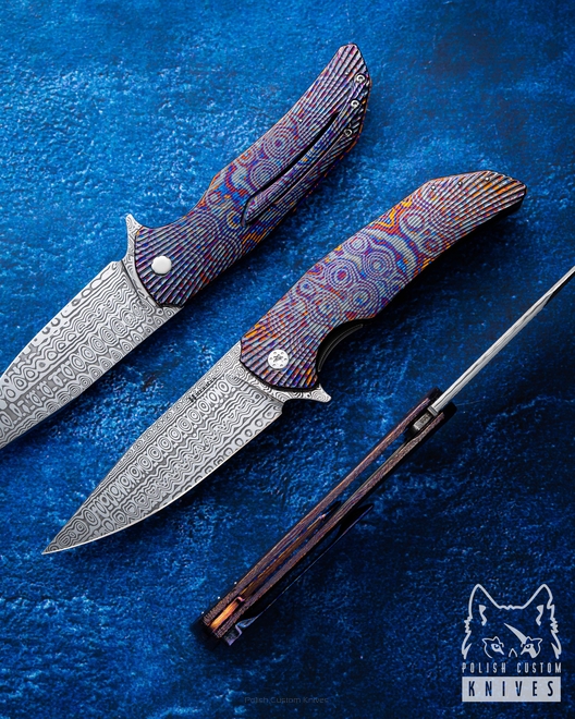 FOLDING KNIFE FOLDER DRAGONFLY 365 BLACK TIMASCUS FULL DRESS HERMAN KNIVES