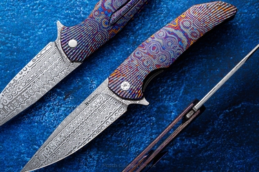 FOLDING KNIFE FOLDER DRAGONFLY 365 BLACK TIMASCUS FULL DRESS HERMAN KNIVES