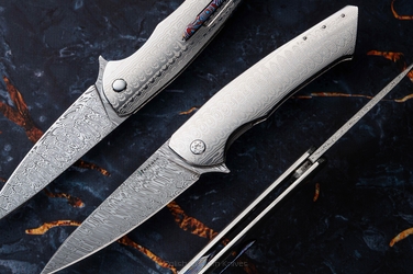 FOLDING KNIFE FOLDER SLIM #0510 DAMASTEEL FULL DRESS HERMAN KNIVES