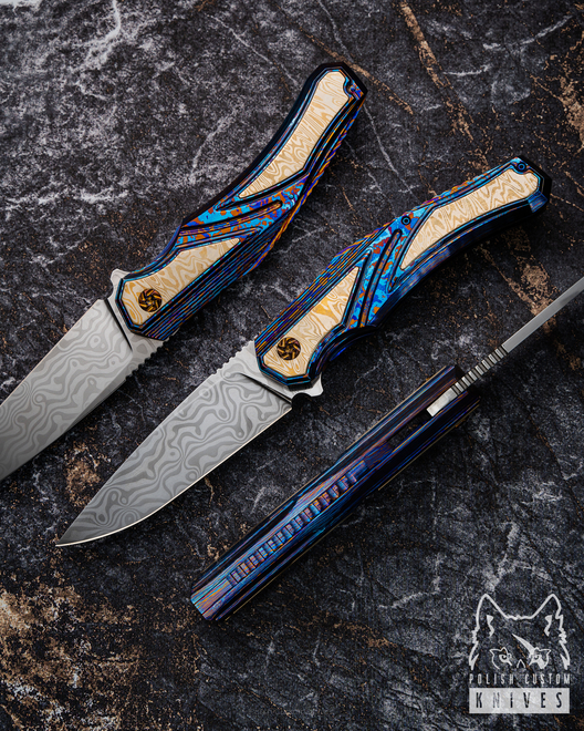 FOLDING KNIFE FOLDER DREDNOUGHT 5  DAMASCUS TIMASCUS MOKUME GANE GREG FORGE