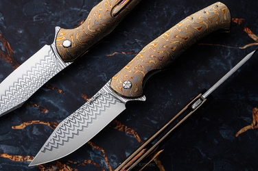 FOLDING KNIFE FOLDER MANTIS #0441 DAMACORE BLACK TIMASCUS HERMAN KNIVES