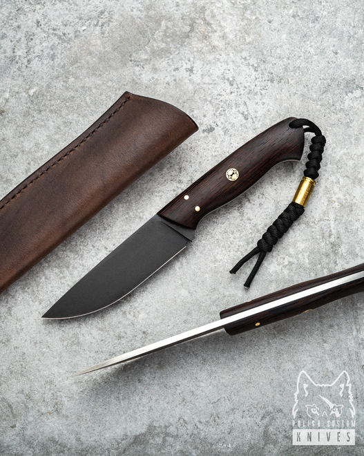 SURVIVAL KNIFE WIDOW MINI WENGE, MOSAIC PINS, BROWN LEATHER ML TD