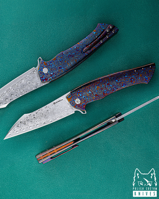 FOLDING KNIFE FOLDER OVIUM GENERATION 2 #0164 DAMASTEEL TIMASCUS FULL DRESS HERMAN KNIVES