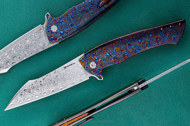 FOLDING KNIFE FOLDER OVIUM GENERATION 2 #0164 DAMASTEEL TIMASCUS FULL DRESS HERMAN KNIVES