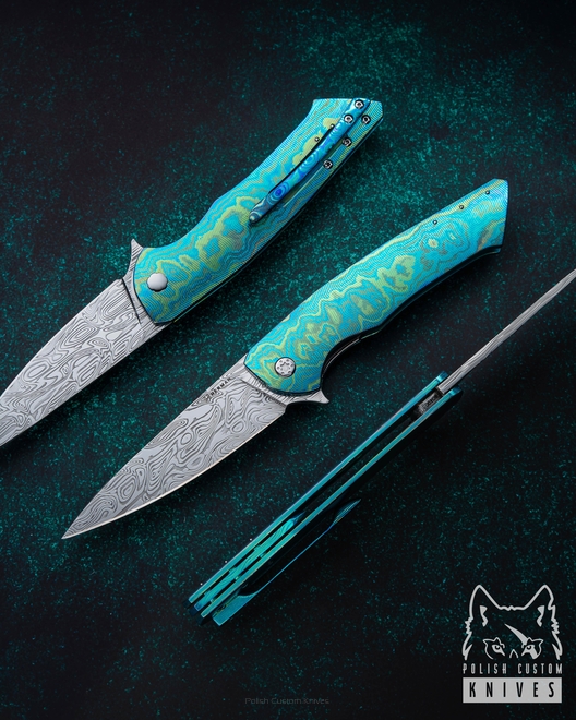 FOLDING KNIFE FOLDER SLIM #0490 DAMASTEEL TIMASCUS FULL DRESS HERMAN KNIVES