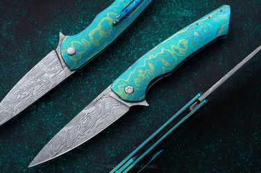 FOLDING KNIFE FOLDER SLIM #0490 DAMASTEEL TIMASCUS FULL DRESS HERMAN KNIVES