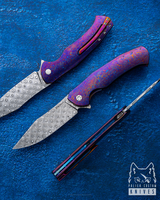 FOLDING KNIFE FOLDER MANTIS 295 TIMASCUS DAMASTEEL FULL DRESS HERMAN KNIVES