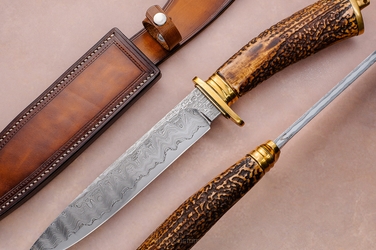 TACTICAL KNIFE QAT 1 LAMINATE DAMASCUS DEER ANTLERS VATRO