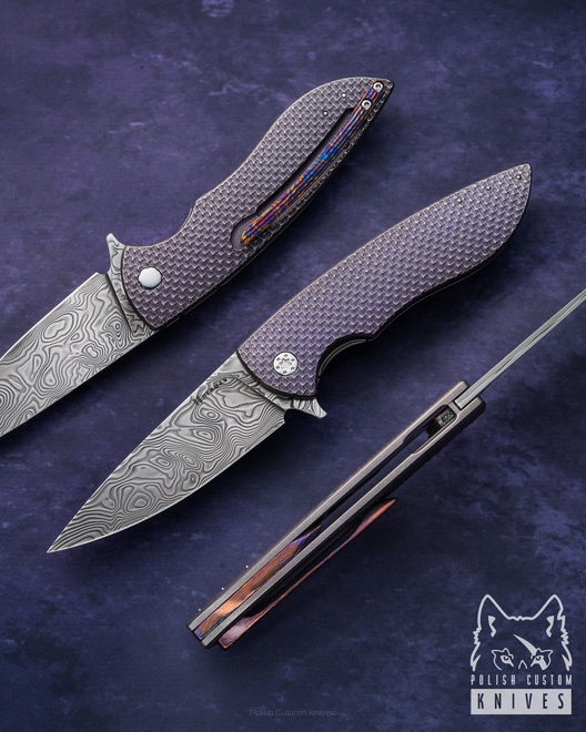 FOLDING KNIFE FOLDER STING 565 DAMASTEEL HALF DRESS HERMAN KNIVES