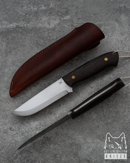 KNIFE VOLVERINE WENGE WITH BROWN LEATHER SHEATH