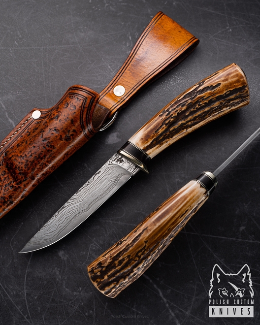 HUNTING KNIFE VERC 1 LAMINATE DAMASCUS MOOSE ANTLERS VATRO