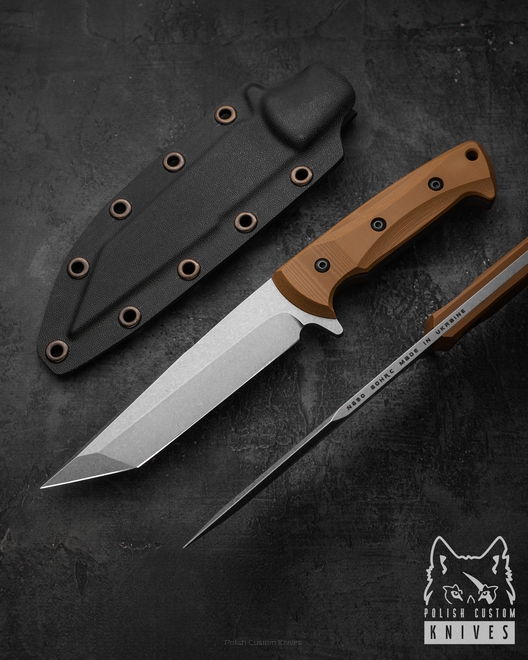 LARGE TACTICAL KNIFE INGUL TANTO 1 BEIGE N690 GREG FORGE