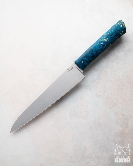 KITCHEN KNIFE HANDY PETTY  160 35 ELMAX BLUE STABILIZED MAPLE PABIŚ KNIVES