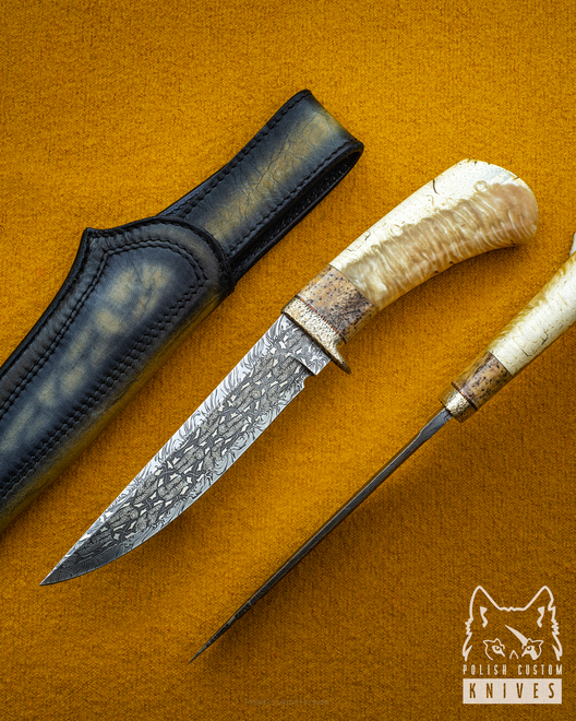 EXCLUSIVE KNIFE ICE AGE FLORAL MOSAIC DAMASCUS MUSK OX MICHO