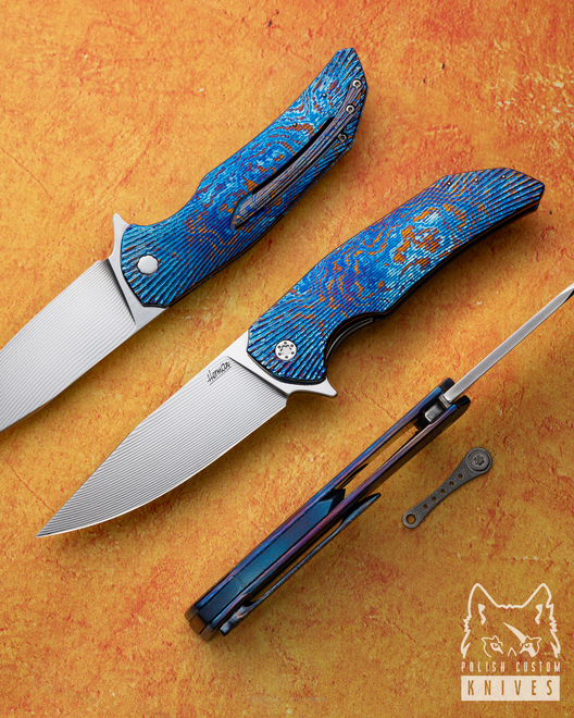 FOLDING KNIFE FOLDER DRAGONFLY 16 TIMASCUS ALLEIMA DAMAX STAINLESS DAMASCUS HERMAN KNIVES