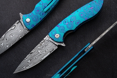 FOLDING KNIFE FOLDER STING #0864 DAMASTEEL BLACK TIMASCUS FULL DRESS HERMAN KNIVES