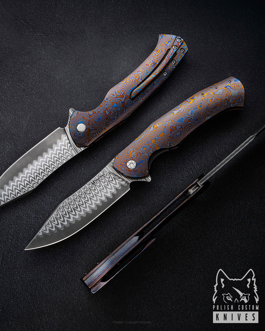 FOLDING KNIFE FOLDER MANTIS #0314 DAMACORE BLACK TIMASCUS FULL DRESS HERMAN KNIVES