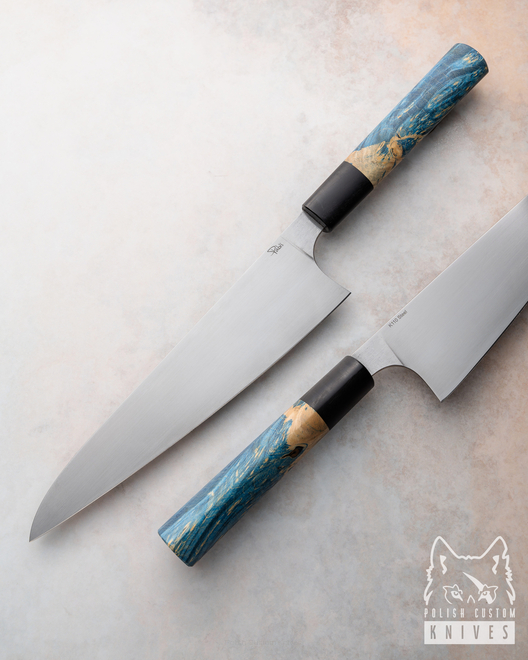 KITCHEN KNIFE GYUTO 210 21 K110 BLACK HORNBEAM MAPLE BLUE PABIS KNIVES