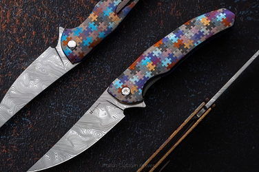 FOLDING KNIFE FOLDER ISHTAR #0875 DAMASTEEL PUZZLE HALF DRESS HERMAN KNIVES