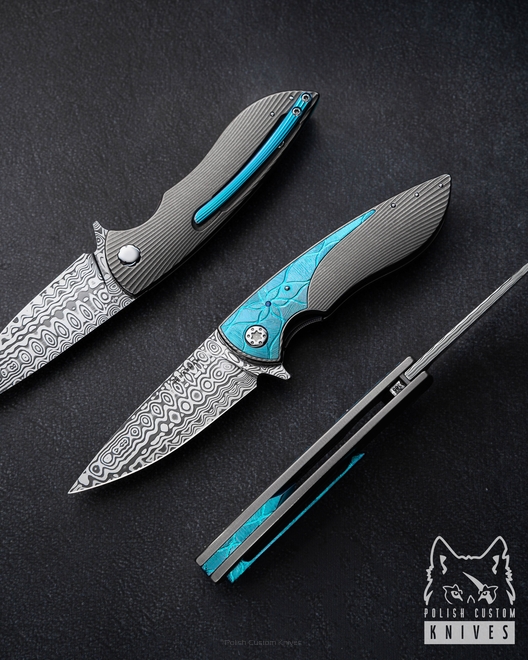 FOLDING KNIFE FOLDER MICRO STING #0365 DAMASTEEL HALF DRESS HERMAN KNIVES