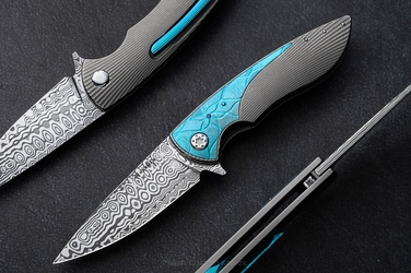 FOLDING KNIFE FOLDER MICRO STING #0365 DAMASTEEL HALF DRESS HERMAN KNIVES