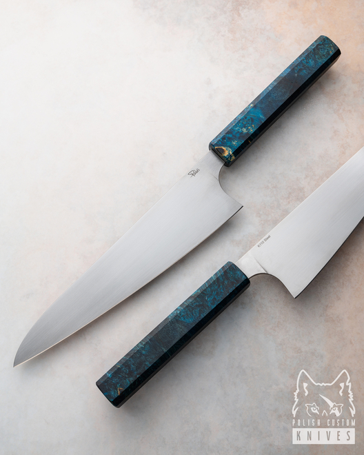 KITCHEN KNIFE GYUTO 210 22 K110 MAPLE BLACK AND BLUE PABIŚ KNIVES
