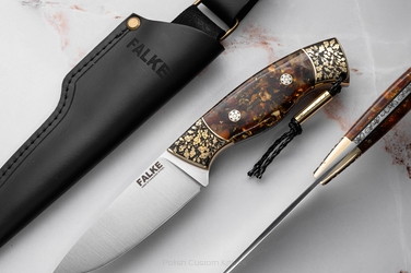 HUNTING KNIFE HUNTER INDIVIDUAL H321 N690 GOLD AND AMBER IN RESIN FALKE KNIVES