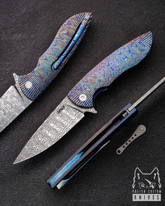 FOLDING KNIFE FOLDER STING 2 BLACK TIMASCUS DAMASTEEL HERMAN