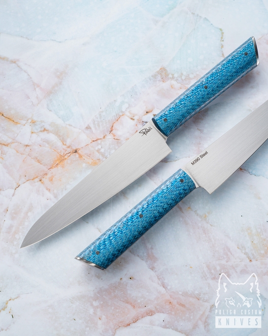 KITCHEN KNIFE HANDY PETTY 160 12 M390 BLUE TWILL PABIS