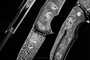 FOLDING KNIFE FOLDER DRAGONFLY 2 of 4 "WOMEN AS FORCES OF NATURE-EARTH" ENGRAVED BY M.KALLA HERMAN KNIVES