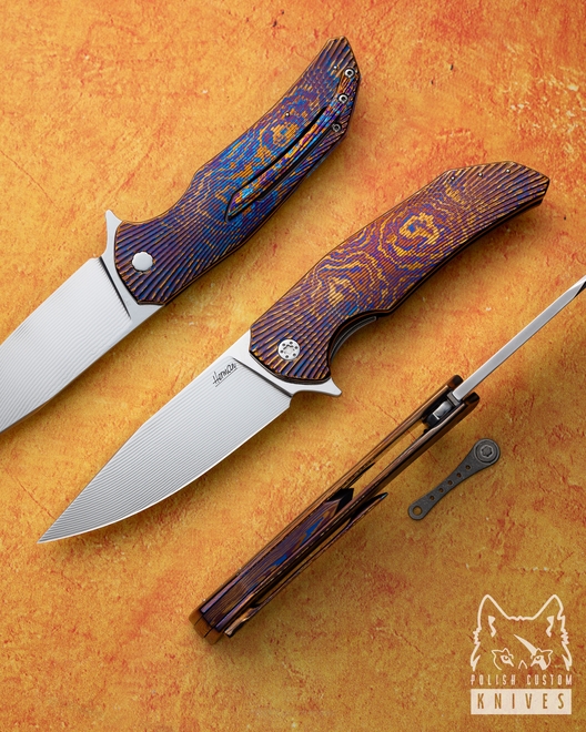 FOLDING KNIFE FOLDER DRAGONFLY 15 TIMASCUS ALLEIMA DAMAX STAINLESS DAMASCUS HERMAN KNIVES