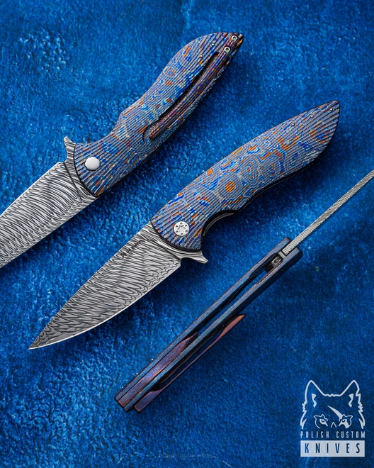 FOLDING KNIFE FOLDER STING 568 BLACK TIMASCUS DAMASTEEL FULL DRESS HERMAN KNIVES