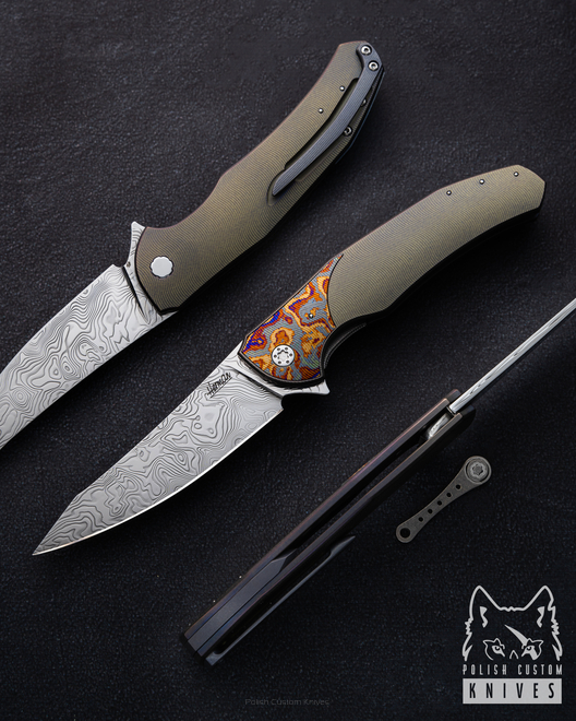 FOLDING KNIFE FOLDER ISHTAR 385 DAMASTEEL HALF DRESS HERMAN KNIVES