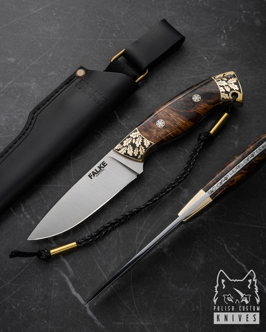 HUNTING KNIFE HUNTER INDIVIDUAL H154 M390 STABILIZED ALDER BURL FALKE