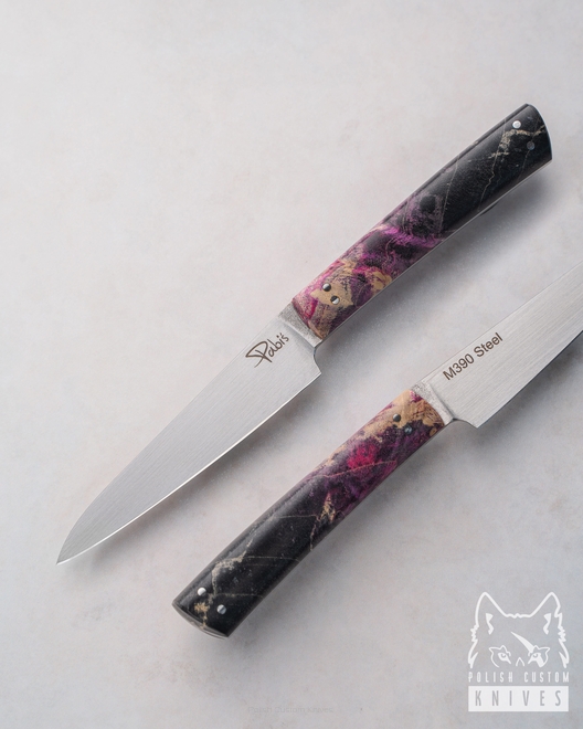 A SMALL PEELING KITCHEN KNIFE 80 10 M390 STABILIZED WOOD PABIS