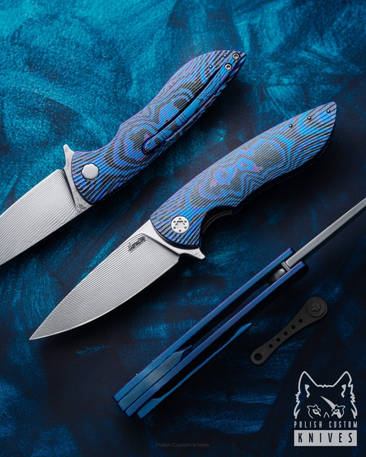 FOLDING KNIFE FOLDER MICRO STING 1 BLACK TIMASCUS ALLEIMA FULL DRESS HERMAN KNIVES