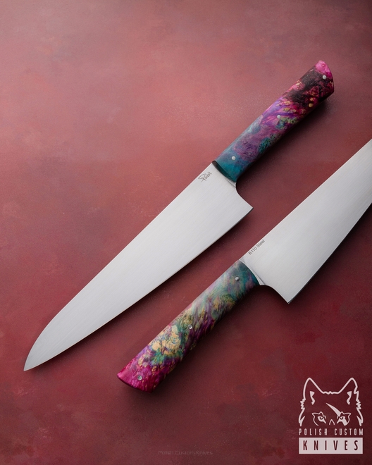 KITCHEN KNIFE CHEF 210 28 STABILIZED MAPLE D2 K110 PABIS KNIVES