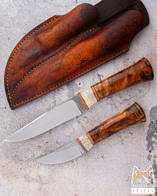 SET OF HUNTING KNIVES LEL AND POLEL K110 BEECH BURL GARUCHI KNIVES