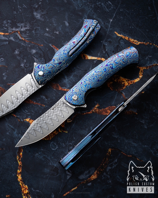 FOLDING KNIFE FOLDER MANTIS #0454 DAMACORE BLACK TIMASCUS FULL DRESS HERMAN KNIVES