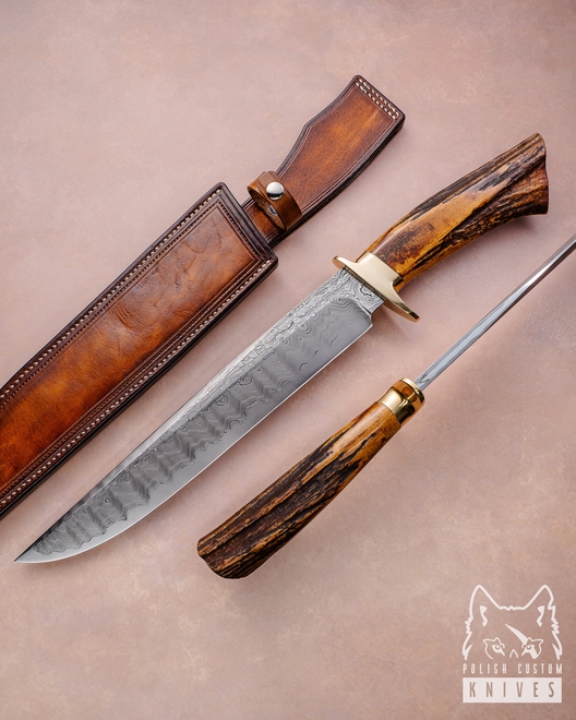 TACTICAL KNIFE XAR 1 LAMINATE DAMASCUS MOOSE ANTLERS VATRO