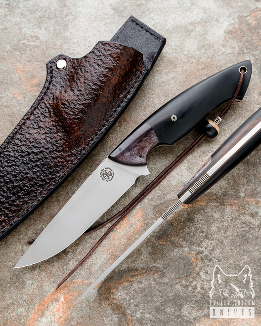 HUNTING KNIFE SAURON K110 V2, GIRAFFE BONE, EBONY G-CUSTOM