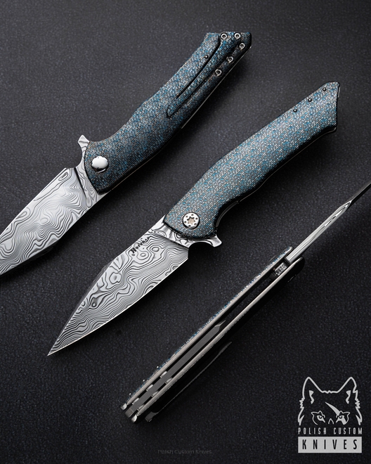 FOLDING KNIFE FOLDER BEE #0288 DAMASTEEL TESSERACT HALF DRESS HERMAN KNIVES